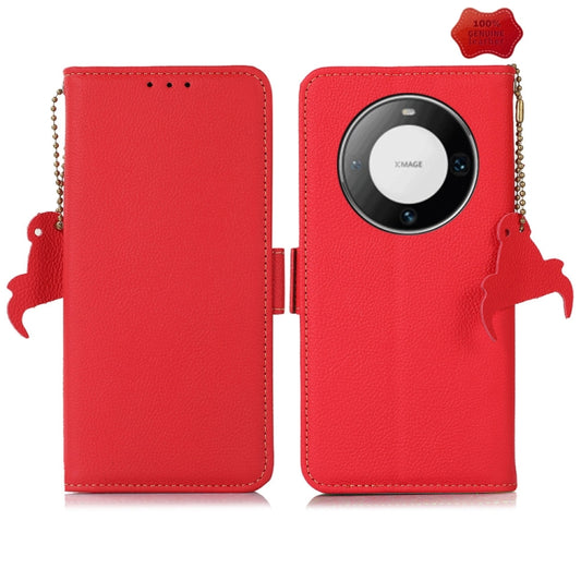 For Huawei Mate 60 Pro Side-Magnetic TJ Genuine Leather RFID Phone Case(Red) - Huawei Cases by buy2fix | Online Shopping UK | buy2fix
