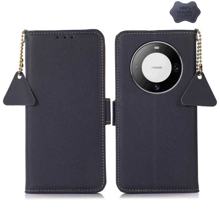 For Huawei Mate 60 Pro Side-Magnetic TJ Genuine Leather RFID Phone Case(Blue) - Huawei Cases by buy2fix | Online Shopping UK | buy2fix