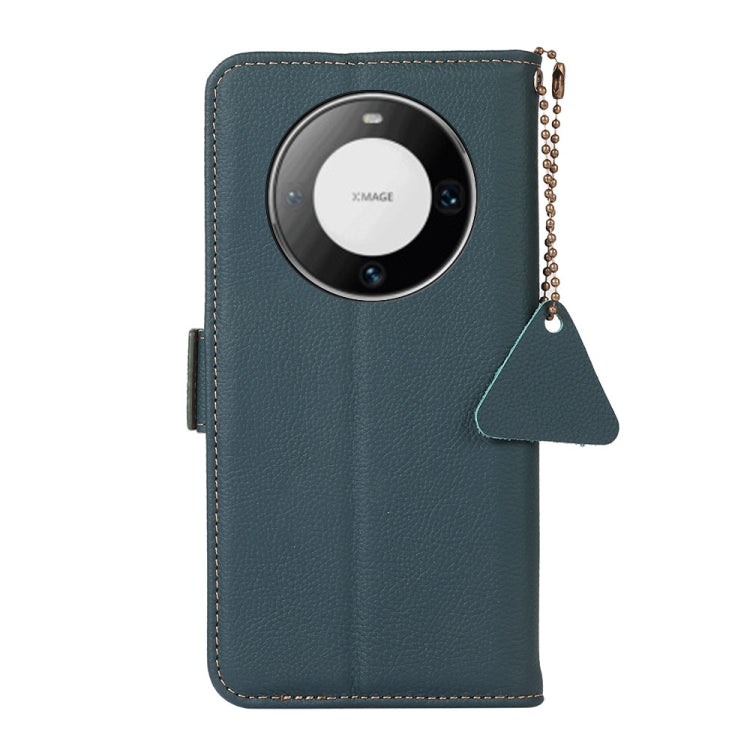 For Huawei Mate 60 Pro Side-Magnetic TJ Genuine Leather RFID Phone Case(Green) - Huawei Cases by buy2fix | Online Shopping UK | buy2fix