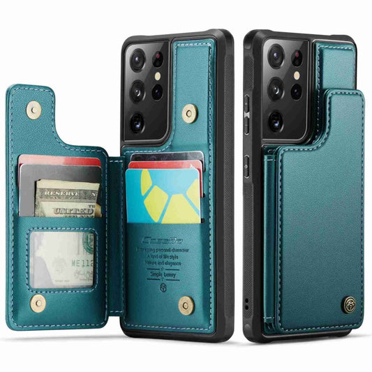 For Samsung Galaxy S21 Ultra 5G CaseMe C22 Card Slots Holder RFID Anti-theft Phone Case(Blue Green) - Galaxy S21 Ultra 5G Cases by CaseMe | Online Shopping UK | buy2fix