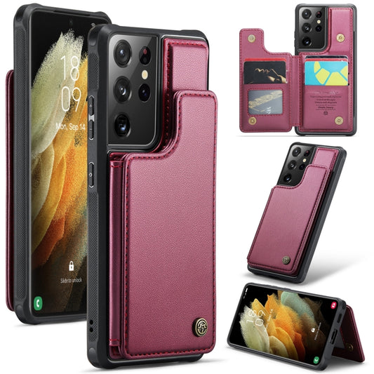 For Samsung Galaxy S21 Ultra 5G CaseMe C22 Card Slots Holder RFID Anti-theft Phone Case(Wine Red) - Galaxy S21 Ultra 5G Cases by CaseMe | Online Shopping UK | buy2fix