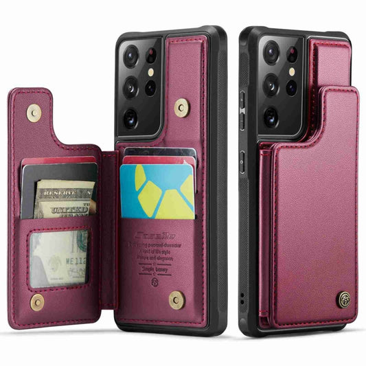 For Samsung Galaxy S21 Ultra 5G CaseMe C22 Card Slots Holder RFID Anti-theft Phone Case(Wine Red) - Galaxy S21 Ultra 5G Cases by CaseMe | Online Shopping UK | buy2fix