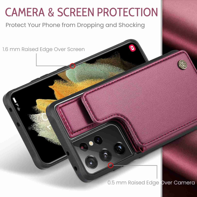 For Samsung Galaxy S21 Ultra 5G CaseMe C22 Card Slots Holder RFID Anti-theft Phone Case(Wine Red) - Galaxy S21 Ultra 5G Cases by CaseMe | Online Shopping UK | buy2fix