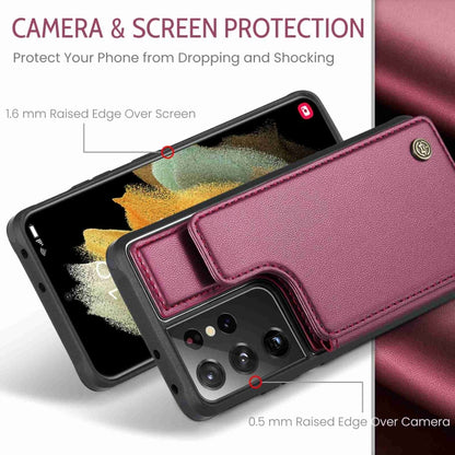For Samsung Galaxy S21 Ultra 5G CaseMe C22 Card Slots Holder RFID Anti-theft Phone Case(Wine Red) - Galaxy S21 Ultra 5G Cases by CaseMe | Online Shopping UK | buy2fix