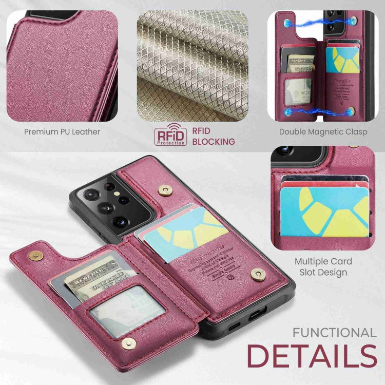For Samsung Galaxy S21 Ultra 5G CaseMe C22 Card Slots Holder RFID Anti-theft Phone Case(Wine Red) - Galaxy S21 Ultra 5G Cases by CaseMe | Online Shopping UK | buy2fix