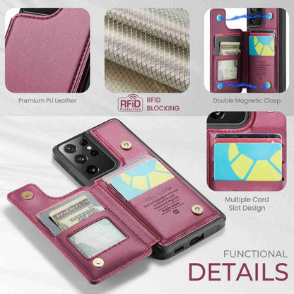 For Samsung Galaxy S21 Ultra 5G CaseMe C22 Card Slots Holder RFID Anti-theft Phone Case(Wine Red) - Galaxy S21 Ultra 5G Cases by CaseMe | Online Shopping UK | buy2fix