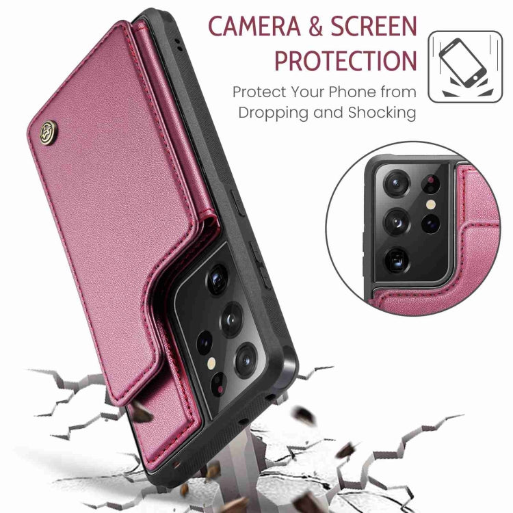 For Samsung Galaxy S21 Ultra 5G CaseMe C22 Card Slots Holder RFID Anti-theft Phone Case(Wine Red) - Galaxy S21 Ultra 5G Cases by CaseMe | Online Shopping UK | buy2fix