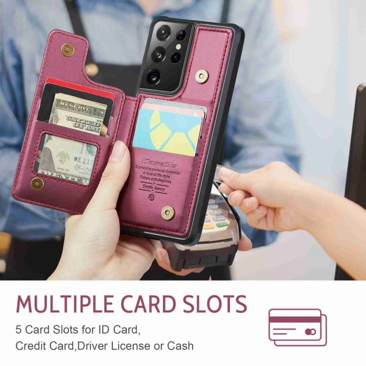 For Samsung Galaxy S21 Ultra 5G CaseMe C22 Card Slots Holder RFID Anti-theft Phone Case(Wine Red) - Galaxy S21 Ultra 5G Cases by CaseMe | Online Shopping UK | buy2fix