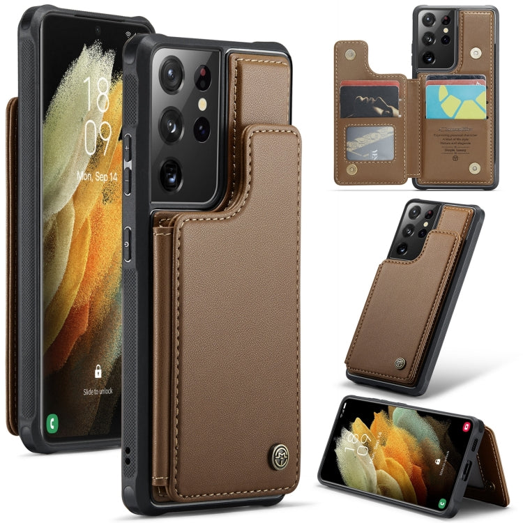 For Samsung Galaxy S21 Ultra 5G CaseMe C22 Card Slots Holder RFID Anti-theft Phone Case(Brown) - Galaxy S21 Ultra 5G Cases by CaseMe | Online Shopping UK | buy2fix
