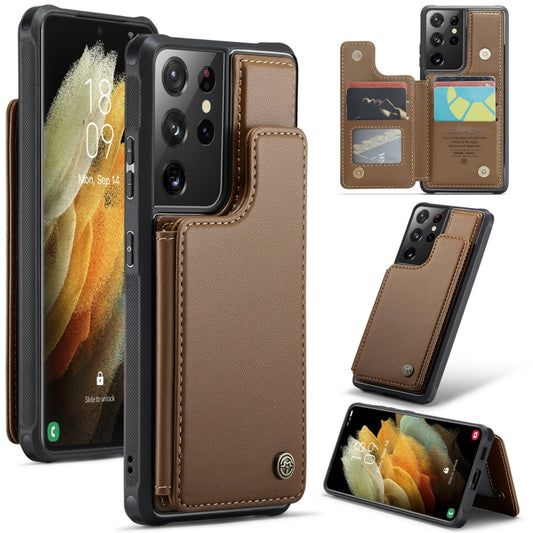 For Samsung Galaxy S21 Ultra 5G CaseMe C22 Card Slots Holder RFID Anti-theft Phone Case(Brown) - Galaxy S21 Ultra 5G Cases by CaseMe | Online Shopping UK | buy2fix