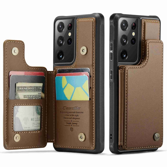 For Samsung Galaxy S21 Ultra 5G CaseMe C22 Card Slots Holder RFID Anti-theft Phone Case(Brown) - Galaxy S21 Ultra 5G Cases by CaseMe | Online Shopping UK | buy2fix