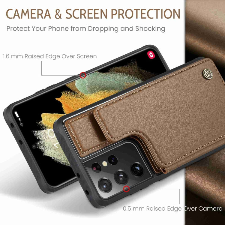 For Samsung Galaxy S21 Ultra 5G CaseMe C22 Card Slots Holder RFID Anti-theft Phone Case(Brown) - Galaxy S21 Ultra 5G Cases by CaseMe | Online Shopping UK | buy2fix