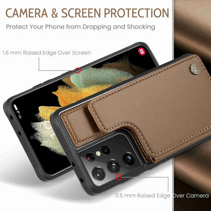 For Samsung Galaxy S21 Ultra 5G CaseMe C22 Card Slots Holder RFID Anti-theft Phone Case(Brown) - Galaxy S21 Ultra 5G Cases by CaseMe | Online Shopping UK | buy2fix