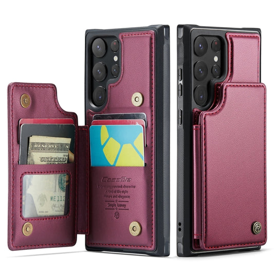 For Samsung Galaxy S22 Ultra 5G CaseMe C22 Card Slots Holder RFID Anti-theft Phone Case(Wine Red) - Galaxy S22 Ultra 5G Cases by CaseMe | Online Shopping UK | buy2fix