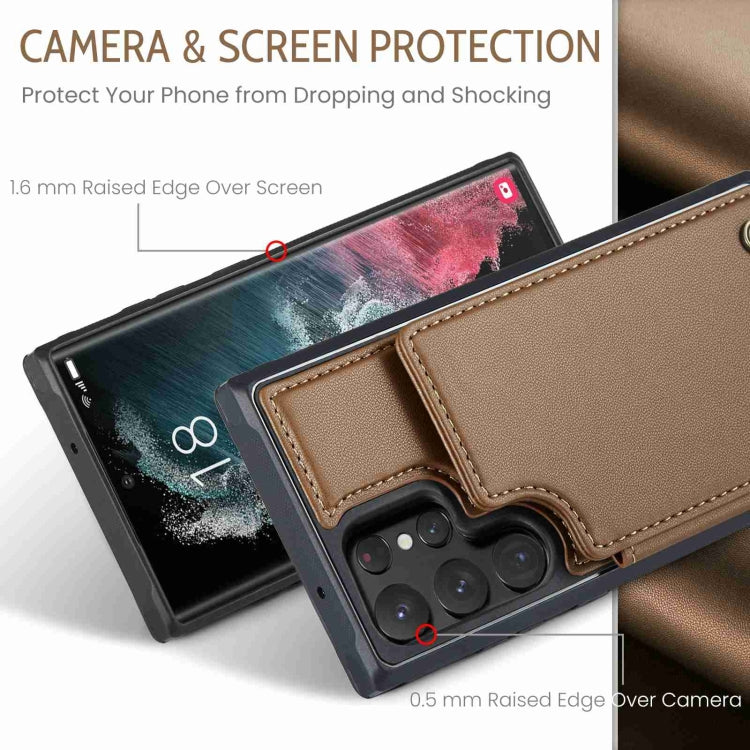 For Samsung Galaxy S22 Ultra 5G CaseMe C22 Card Slots Holder RFID Anti-theft Phone Case(Brown) - Galaxy S22 Ultra 5G Cases by CaseMe | Online Shopping UK | buy2fix