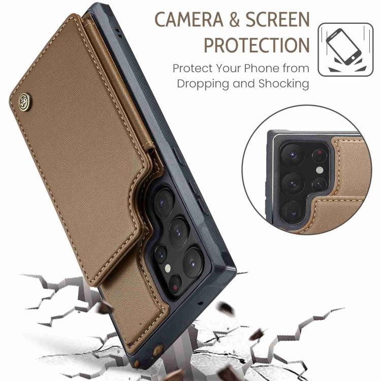 For Samsung Galaxy S22 Ultra 5G CaseMe C22 Card Slots Holder RFID Anti-theft Phone Case(Brown) - Galaxy S22 Ultra 5G Cases by CaseMe | Online Shopping UK | buy2fix