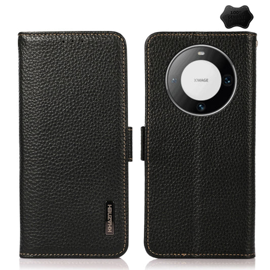 For Huawei Mate 60 KHAZNEH Side-Magnetic Litchi Genuine Leather RFID Case(Black) - Huawei Cases by buy2fix | Online Shopping UK | buy2fix