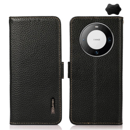 For Huawei Mate 60 Pro KHAZNEH Side-Magnetic Litchi Genuine Leather RFID Case(Black) - Huawei Cases by buy2fix | Online Shopping UK | buy2fix