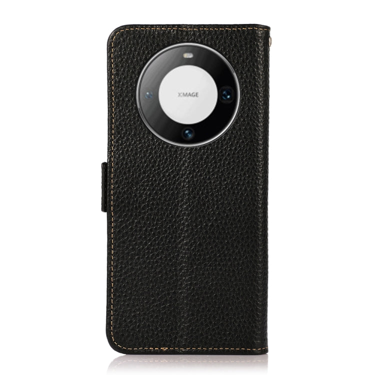 For Huawei Mate 60 Pro KHAZNEH Side-Magnetic Litchi Genuine Leather RFID Case(Black) - Huawei Cases by buy2fix | Online Shopping UK | buy2fix