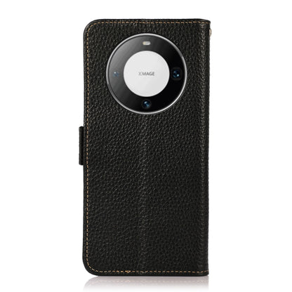 For Huawei Mate 60 Pro KHAZNEH Side-Magnetic Litchi Genuine Leather RFID Case(Black) - Huawei Cases by buy2fix | Online Shopping UK | buy2fix
