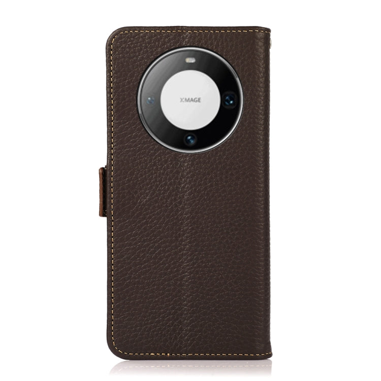 For Huawei Mate 60 Pro KHAZNEH Side-Magnetic Litchi Genuine Leather RFID Case(Brown) - Huawei Cases by buy2fix | Online Shopping UK | buy2fix