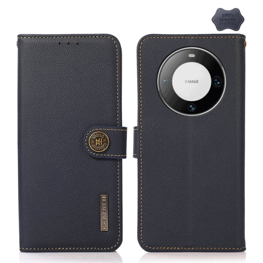 For Huawei Mate 60 KHAZNEH Custer Genuine Leather RFID Phone Case(Blue) - Huawei Cases by buy2fix | Online Shopping UK | buy2fix