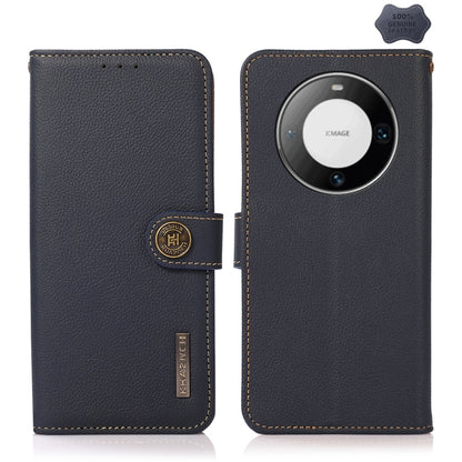 For Huawei Mate 60 Pro KHAZNEH Custer Genuine Leather RFID Phone Case(Blue) - Huawei Cases by buy2fix | Online Shopping UK | buy2fix