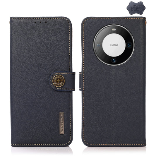 For Huawei Mate 60 Pro KHAZNEH Custer Genuine Leather RFID Phone Case(Blue) - Huawei Cases by buy2fix | Online Shopping UK | buy2fix