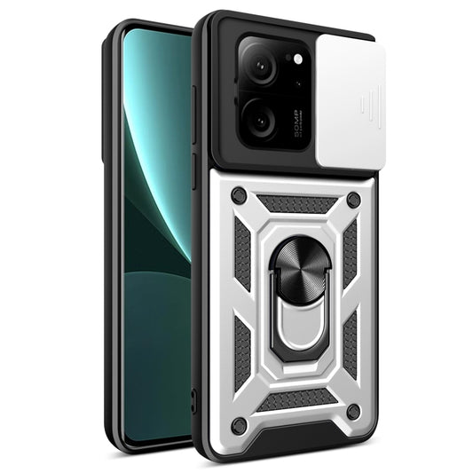 For Xiaomi 13T/13T Pro/Redmi K60 Ultra Sliding Camera Cover Design TPU Hybrid PC Phone Case(Silver) - Xiaomi Cases by buy2fix | Online Shopping UK | buy2fix