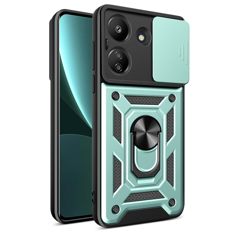 For Xiaomi Redmi 13C 4G Sliding Camera Cover Design TPU Hybrid PC Phone Case(Mint Green) by buy2fix