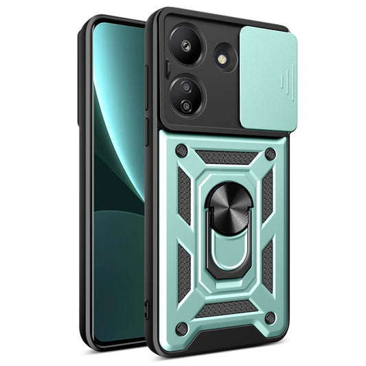 For Xiaomi Redmi 13C 4G Sliding Camera Cover Design TPU Hybrid PC Phone Case(Mint Green) by buy2fix