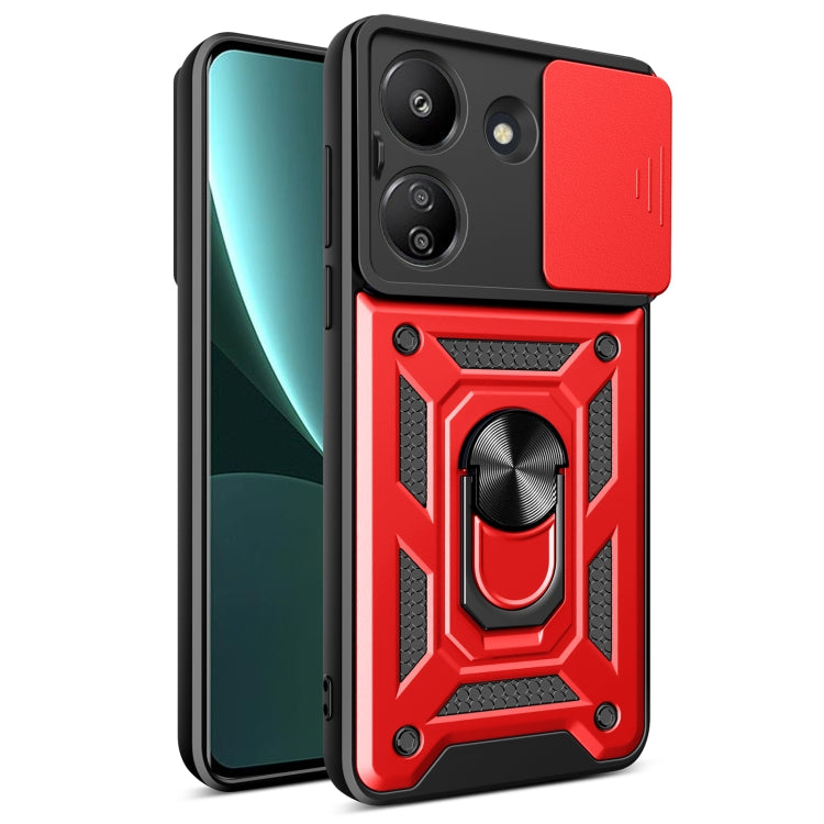 For Xiaomi Redmi 13C 4G Sliding Camera Cover Design TPU Hybrid PC Phone Case(Red) by buy2fix