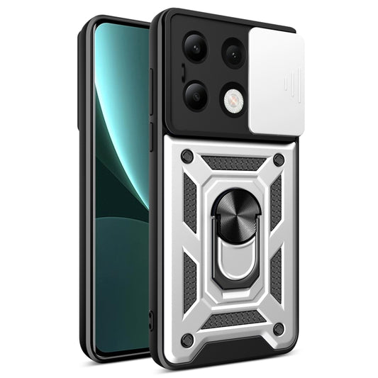 For Xiaomi Redmi Note 13 4G Global Sliding Camera Cover Design TPU Hybrid PC Phone Case(Silver) - Xiaomi Cases by buy2fix | Online Shopping UK | buy2fix