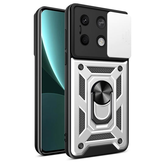 For Xiaomi Redmi Note 13 5G Sliding Camera Cover Design TPU Hybrid PC Phone Case(Silver) - Xiaomi Cases by buy2fix | Online Shopping UK | buy2fix