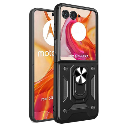 For Motorola Razr 50 Ultra Armor Ring Holder TPU Hybrid PC Phone Case(Black) by buy2fix
