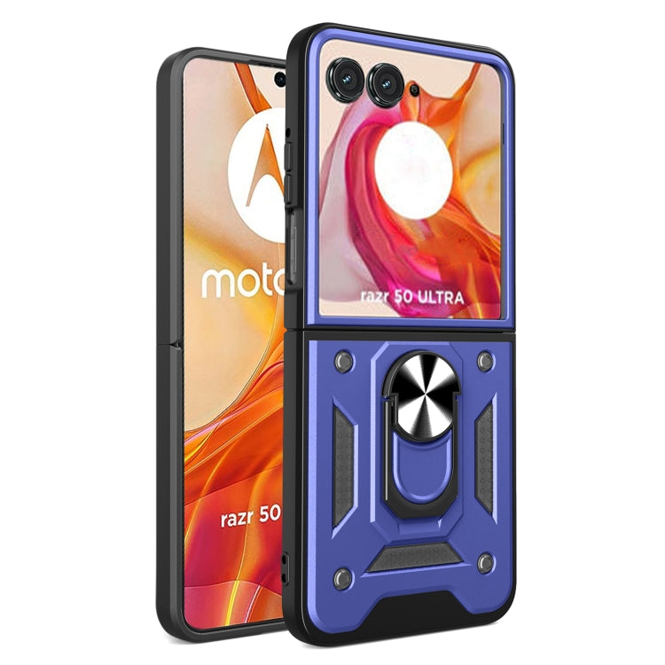 For Motorola Razr 50 Ultra Armor Ring Holder TPU Hybrid PC Phone Case(Blue) by buy2fix