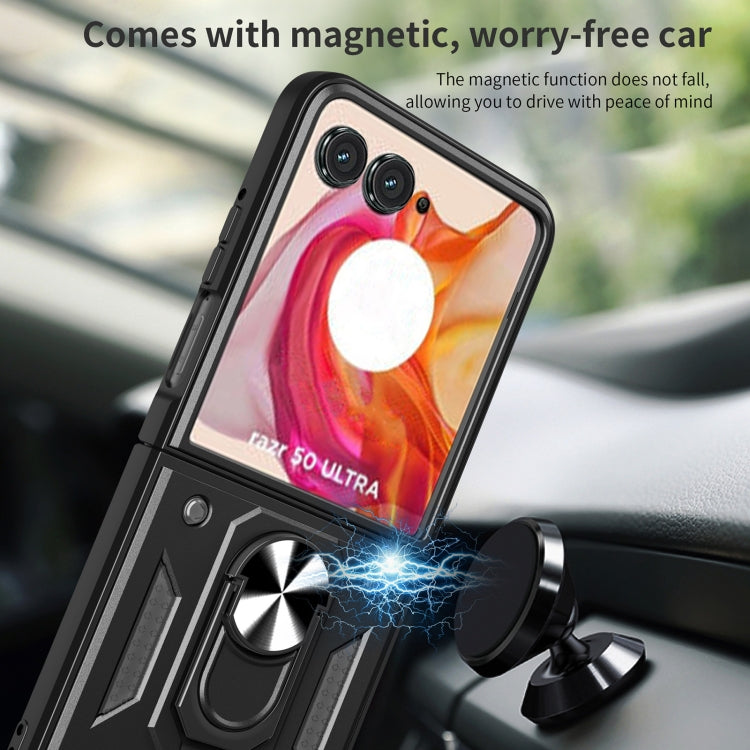 For Motorola Razr 50 Ultra Armor Ring Holder TPU Hybrid PC Phone Case(Silver) by buy2fix