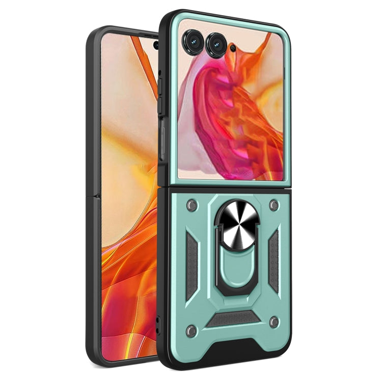 For Motorola Razr 50 Armor Ring Holder TPU Hybrid PC Phone Case(Mint Green) by buy2fix
