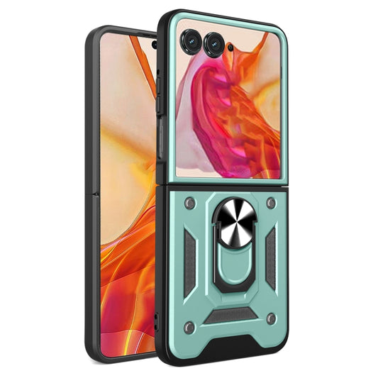 For Motorola Razr 50 Armor Ring Holder TPU Hybrid PC Phone Case(Mint Green) by buy2fix
