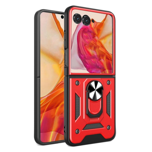 For Motorola Razr 50 Armor Ring Holder TPU Hybrid PC Phone Case(Red) by buy2fix