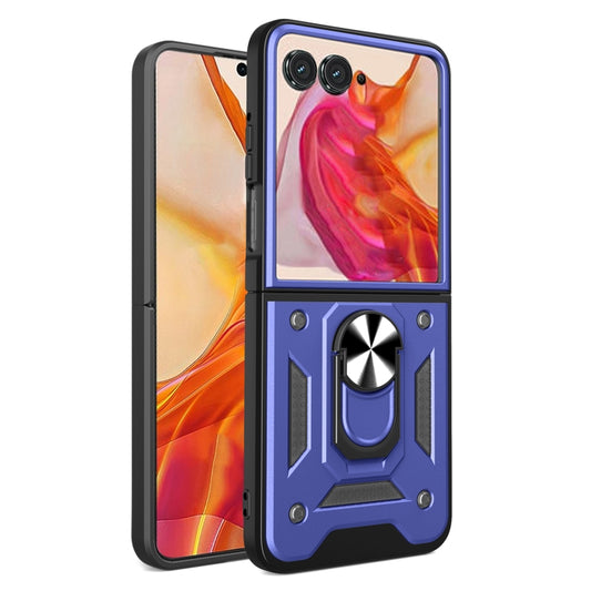 For Motorola Razr 50 Armor Ring Holder TPU Hybrid PC Phone Case(Blue) by buy2fix