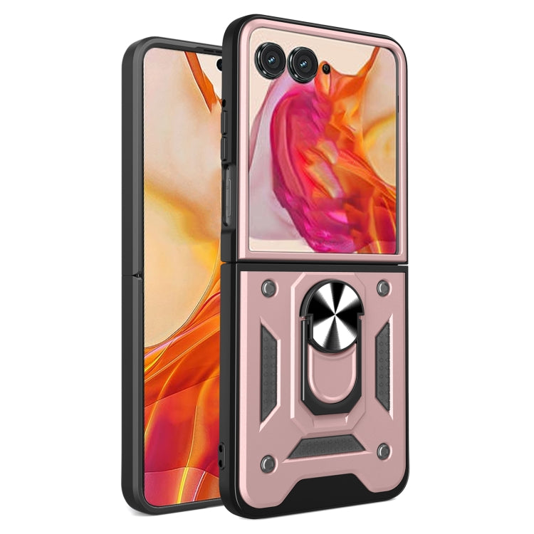 For Motorola Razr 50 Armor Ring Holder TPU Hybrid PC Phone Case(Rose Gold) by buy2fix