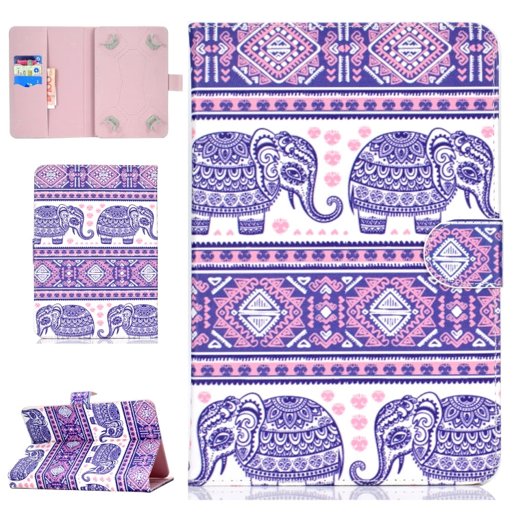 For 10 inch Universal Tablet PC Colored Drawing Pattern Horizontal Flip PU Leather Case with Holder & Card Slot(Totem Elephant) - 7 inch by buy2fix | Online Shopping UK | buy2fix