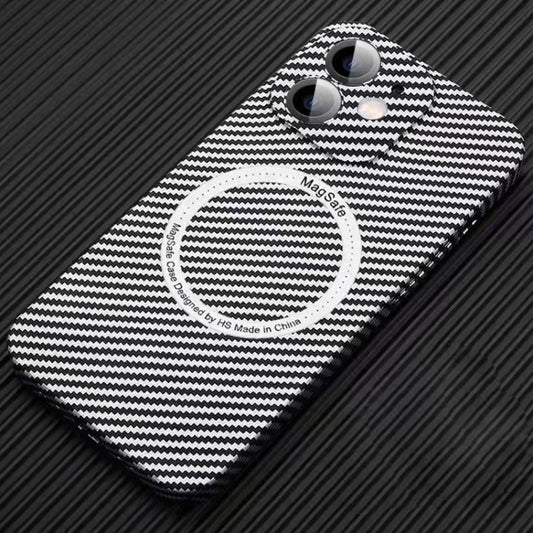 For iPhone 12 MagSafe Magnetic PC Carbon Fiber Phone Case with Lens Film(Silver White) by buy2fix
