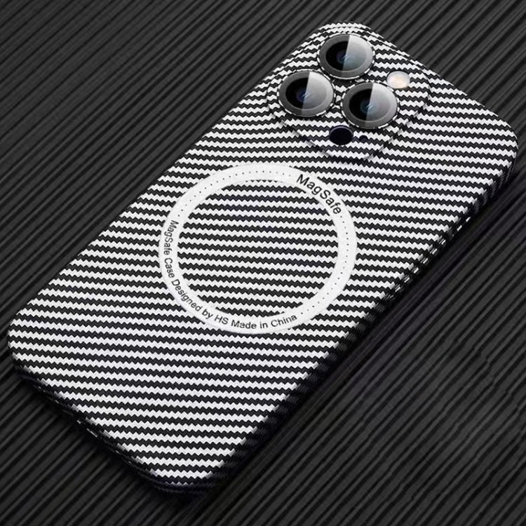 For iPhone 11 Pro Max MagSafe Magnetic PC Carbon Fiber Phone Case with Lens Film(Silver White) by buy2fix