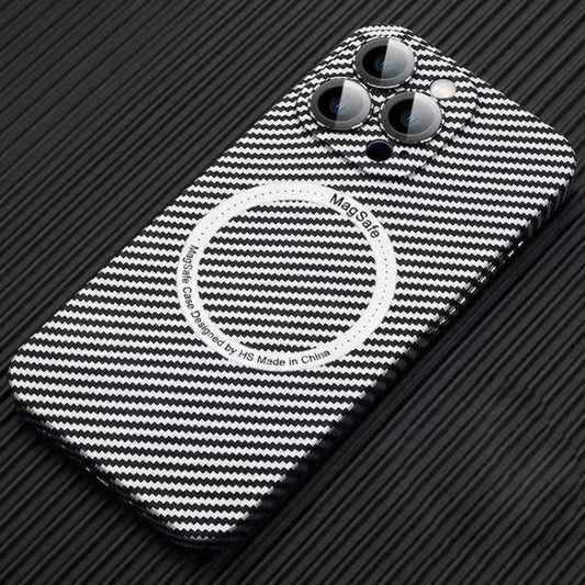 For iPhone 11 Pro Max MagSafe Magnetic PC Carbon Fiber Phone Case with Lens Film(Silver White) by buy2fix