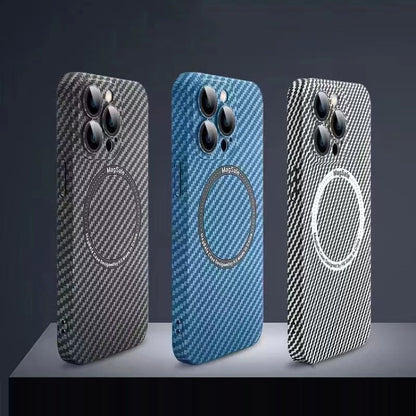For iPhone 11 Pro Max MagSafe Magnetic PC Carbon Fiber Phone Case with Lens Film(Silver White) by buy2fix