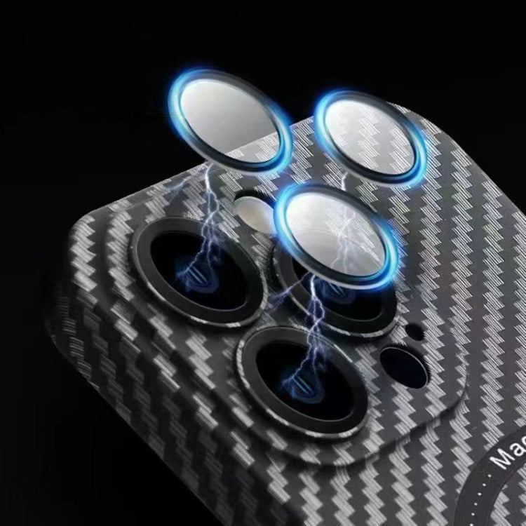 For iPhone 12 Pro MagSafe Magnetic PC Carbon Fiber Phone Case with Lens Film(Silver White) by buy2fix