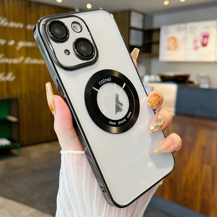 For iPhone 14 Transparent Electroplated PC MagSafe Phone Case(Black) by buy2fix