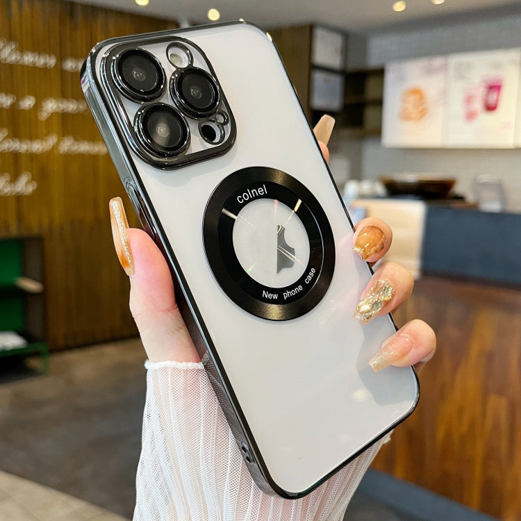 For iPhone 12 Pro Transparent Electroplated PC MagSafe Phone Case(Black) by buy2fix